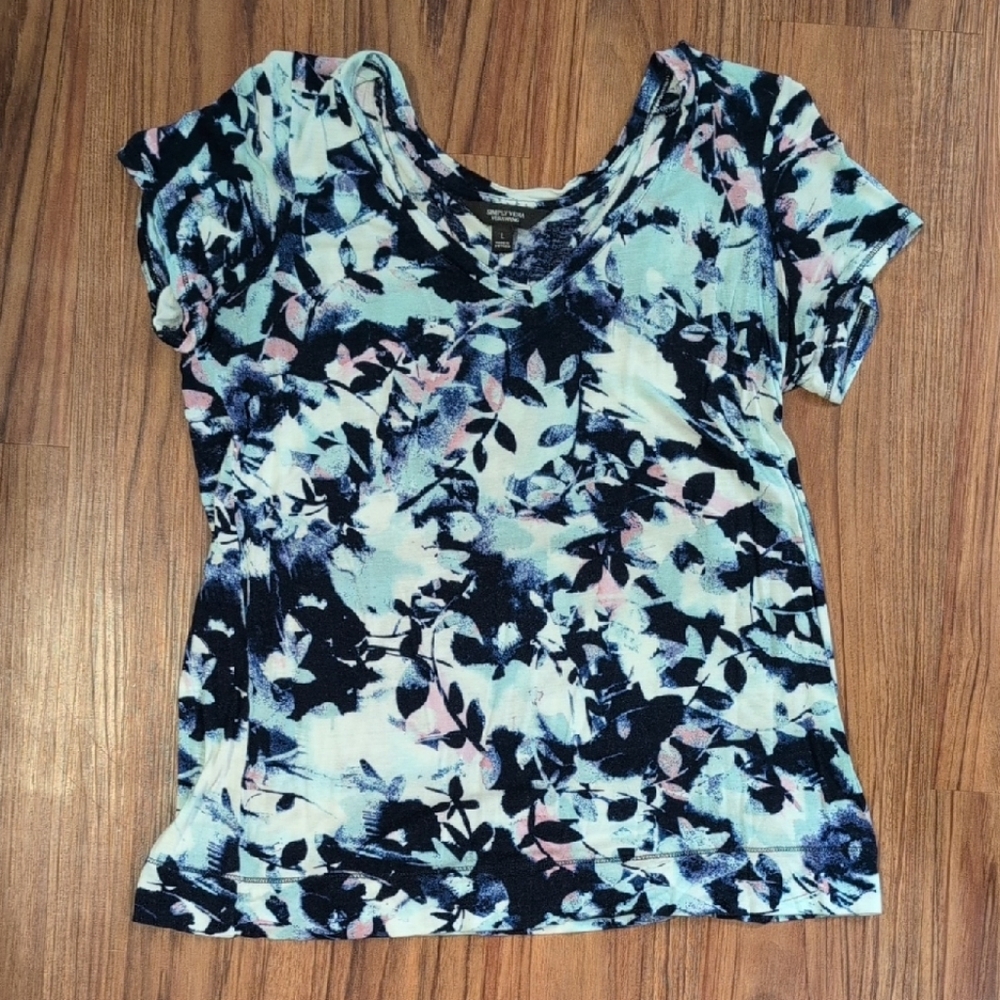 Simply Vera Vera Wang Fitted Green and Black Short Sleeve Tee